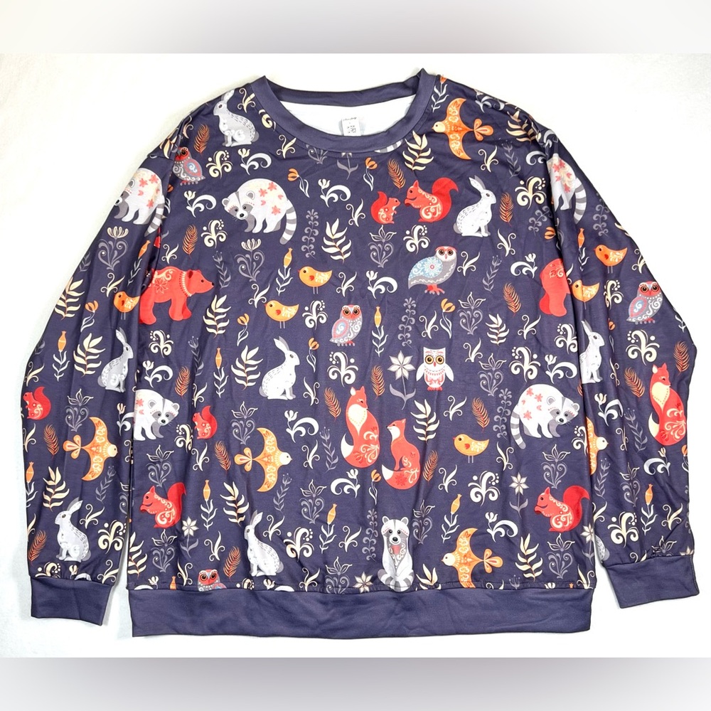 PIXIE LADY Women’s Whimsical Woodland‎ Animal Print Pullover Sweatshirt S Fairy